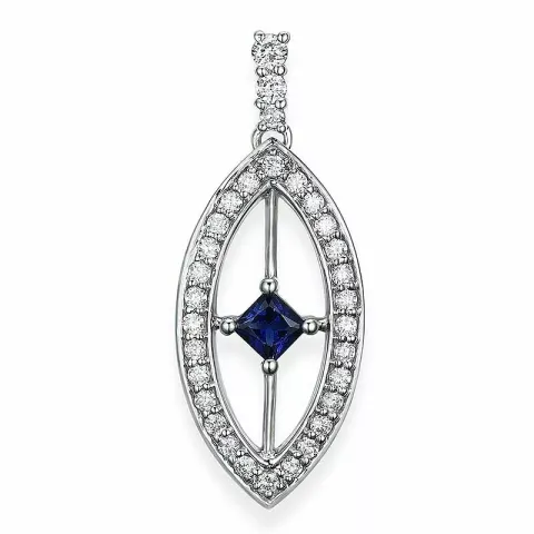 ovalt safir diamantanheng i 14 karat hvitt gull 0,28 ct 0,25 ct