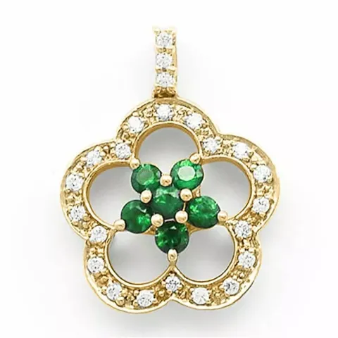 blomst smaragd diamantanheng i 14 karat gull 0,12 ct 0,28 ct