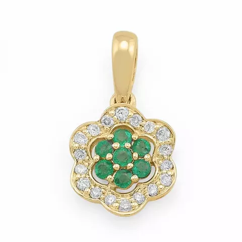 blomst smaragd diamantanheng i 14 karat gull  ct 0,16 ct