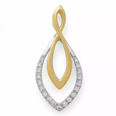Stort abstrakt diamantanheng i 14 karat gull og hvitt gull 0,15 ct