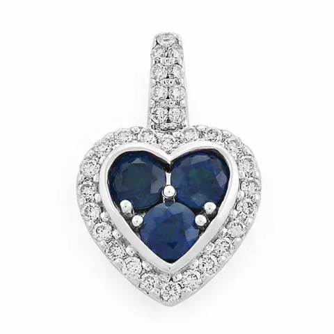 hjerte blå safir diamantanheng i 14 karat hvitt gull 0,447 ct