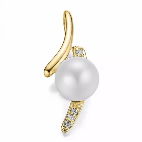 hvit perle diamantanheng i 14 karat gull 0,052 ct