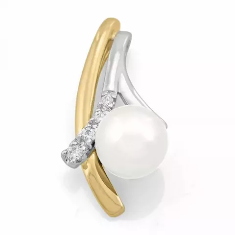 hvit perle diamantanheng i 14 karat gull og hvitt gull 0,05 ct