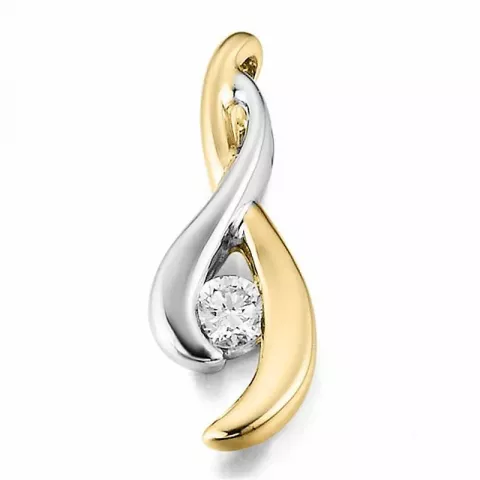 abstrakt diamant anheng i 14 karat gull og hvitt gull 0,075 ct