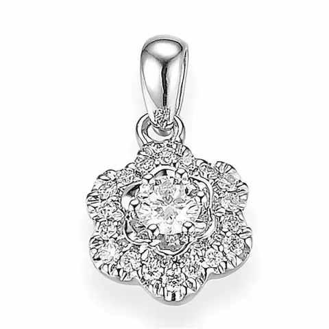 blomst diamant anheng i 14 karat hvitt gull 0,11 ct 0,078 ct