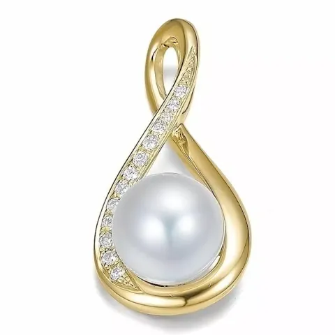 Hvit perle anheng i 14 karat gull 0,097 ct