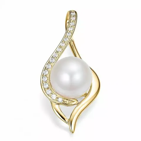 Abstrakt hvit perle anheng i 14 karat gull 0,122 ct