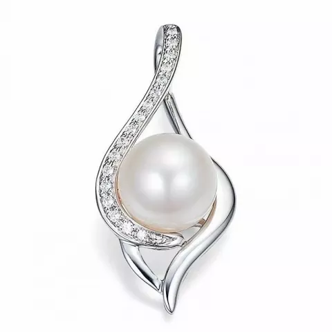 abstrakt hvit perle anheng i 14 karat hvitt gull 0,122 ct