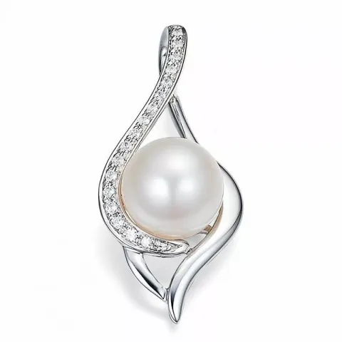 abstrakt hvit perle anheng i 14 karat hvitt gull 0,122 ct