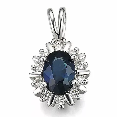 ovalt safir anheng i 14 karat hvitt gull 0,15 ct