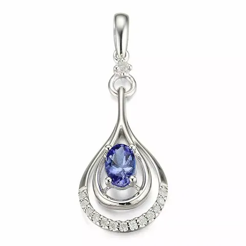 Dråpeformet safir anheng i 14 karat hvitt gull 0,08 ct