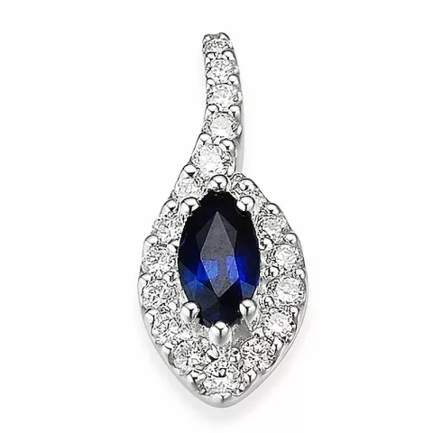 Dråpeformet safir diamantanheng i 14 karat hvitt gull 0,282 ct