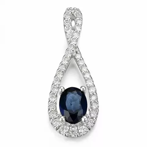 dråpeformet blå safir diamantanheng i 14 karat hvitt gull 0,455 ct