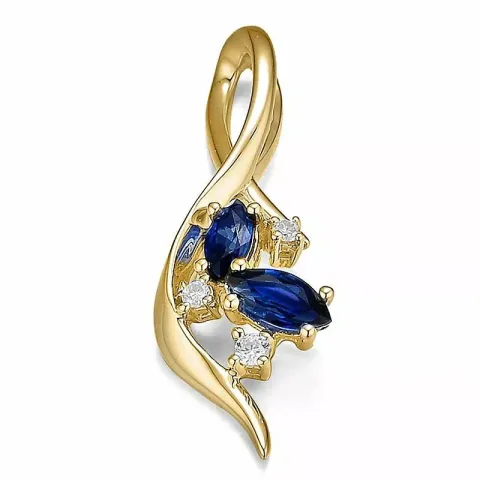 blå safir diamantanheng i 14 karat gull 0,051 ct 0,54 ct