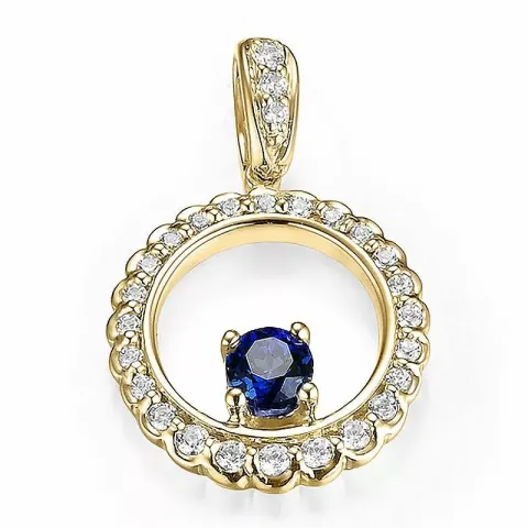 rundt safir diamantanheng i 14 karat gull 0,169 ct