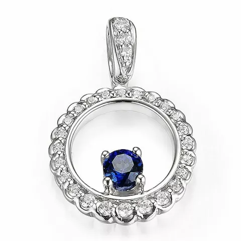 rundt safir diamantanheng i 14 karat hvitt gull 0,169 ct