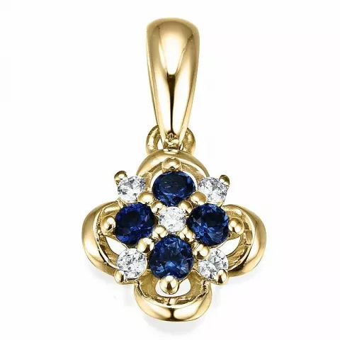 blå safir diamantanheng i 14 karat gull 0,052 ct