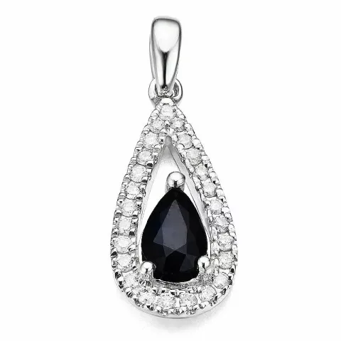 dråpeformet blå safir diamantanheng i 14 karat hvitt gull 0,123 ct 0,55 ct