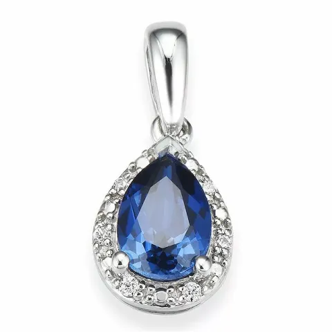 dråpeformet safir diamantanheng i 14 karat hvitt gull 0,03 ct 0,95 ct