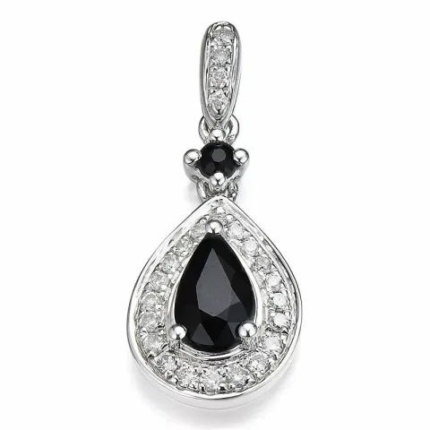 dråpeformet blå safir diamantanheng i 14 karat hvitt gull 0,104 ct 0,55 ct 0,04 ct
