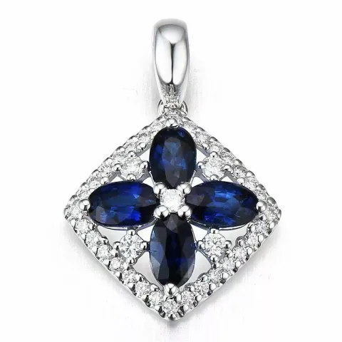 firkantet safir diamantanheng i 14 karat hvitt gull 0,247 ct 1,40 ct