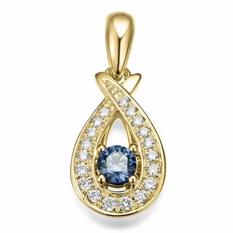 Dråpeformet blå safir diamantanheng i 14 karat gull 0,102 ct