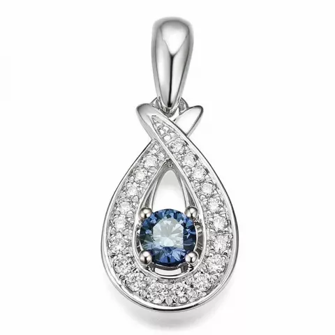 Dråpeformet blå safir diamantanheng i 14 karat hvitt gull 0,102 ct
