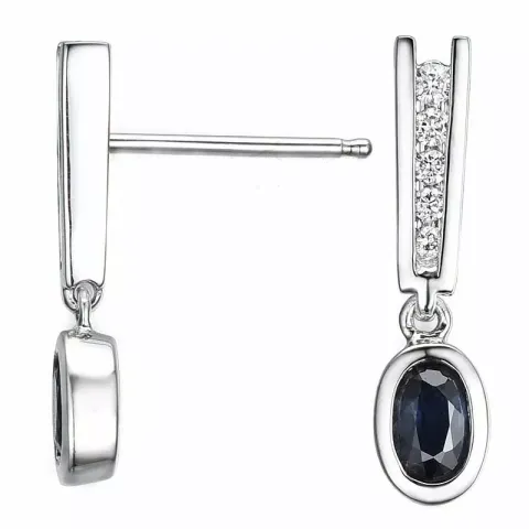 ovale safir diamantøredobb i 14 karat hvitt gull med diamant og safir