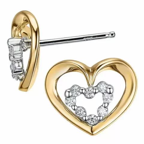 Hotte  hjerte diamant ørestikker i 14 karat gull og hvitt gull med diamanter 