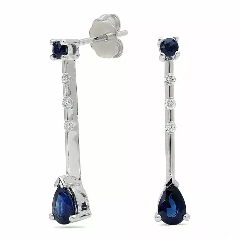 dråpe blå safir diamantøredobb i 14 karat hvitt gull med diamant og safir