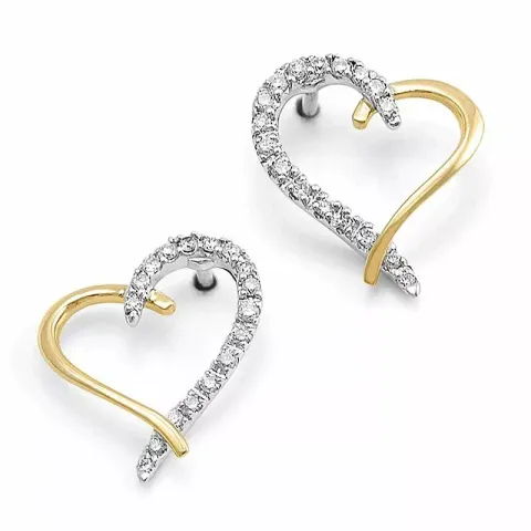 Hjerte briljantøredobb i 14 karat gull og hvitt gull med diamanter 