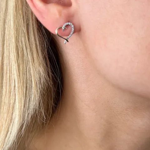 Hjerte briljantøredobb i 14 karat gull og hvitt gull med diamanter 