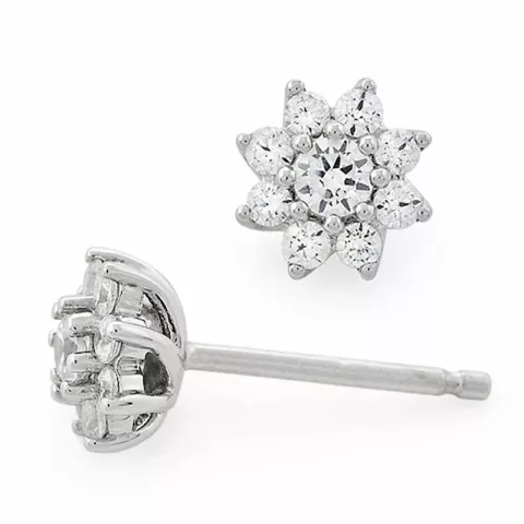 blomst diamantøredobb i 14 karat hvitt gull med diamant