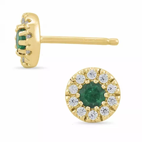 runde smaragd diamantøredobb i 14 karat gull med smaragd og diamant 