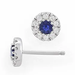 runde safir diamantøredobb i 14 karat hvitt gull med safir og diamant