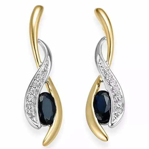 blå safir diamantøredobb i 14 karat gull og hvitt gull med diamant og safir