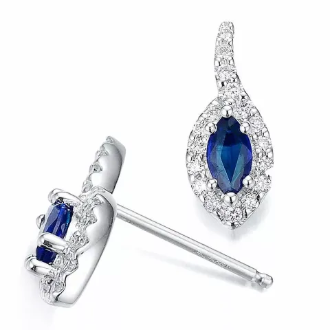blå safir diamantøredobb i 14 karat hvitt gull med diamant og safir 