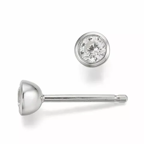 runde diamant solitaireørepynt i 14 karat hvitt gull med diamant