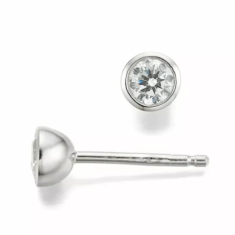 runde diamant solitaireørepynt i 14 karat hvitt gull med diamant