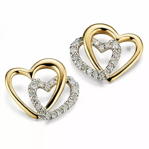 hjerte diamant ørestikker i 14 karat gull og hvitt gull med diamant 