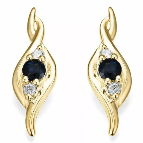 safir diamantøredobb i 14 karat gull med diamant og safir