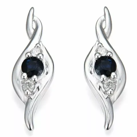 safir diamantøredobb i 14 karat hvitt gull med diamant og safir