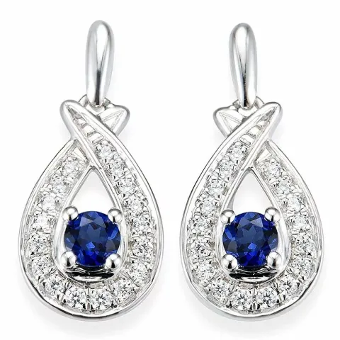 dråpe safir diamantøredobb i 14 karat gull med diamant og safir
