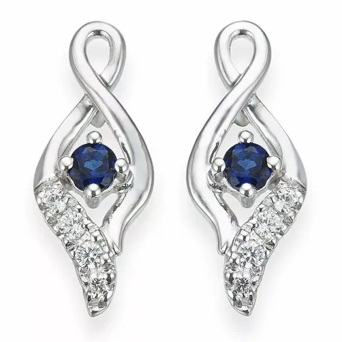 safir diamantøredobb i 14 karat hvitt gull med diamant og safir