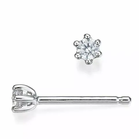 2 x 0,07 ct diamant solitaireørepynt i 14 karat hvitt gull med diamant