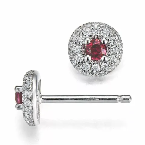 runde rubin briljantøredobb i 14 karat hvitt gull med rubin og diamant