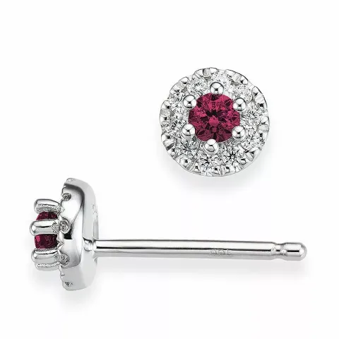 runde rød rubin ørestikker i 14 karat hvitt gull med diamant og rubin