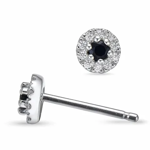 runde blå safir ørestikker i 14 karat hvitt gull med diamant og safir 