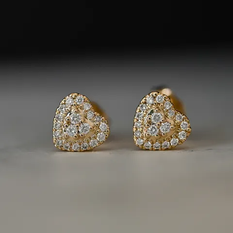 Hjerte diamantøredobb i 14 karat gull med diamanter