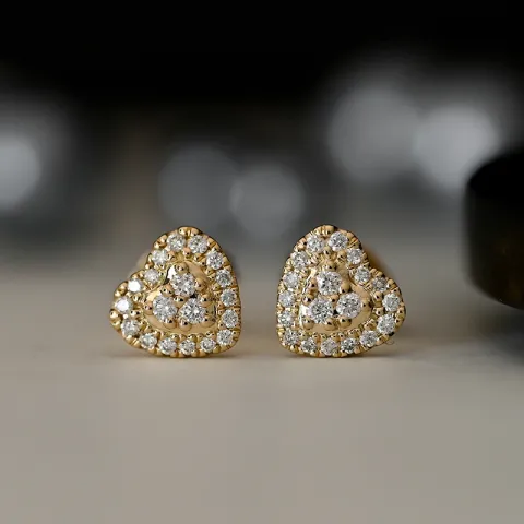 Hjerte diamantøredobb i 14 karat gull med diamanter